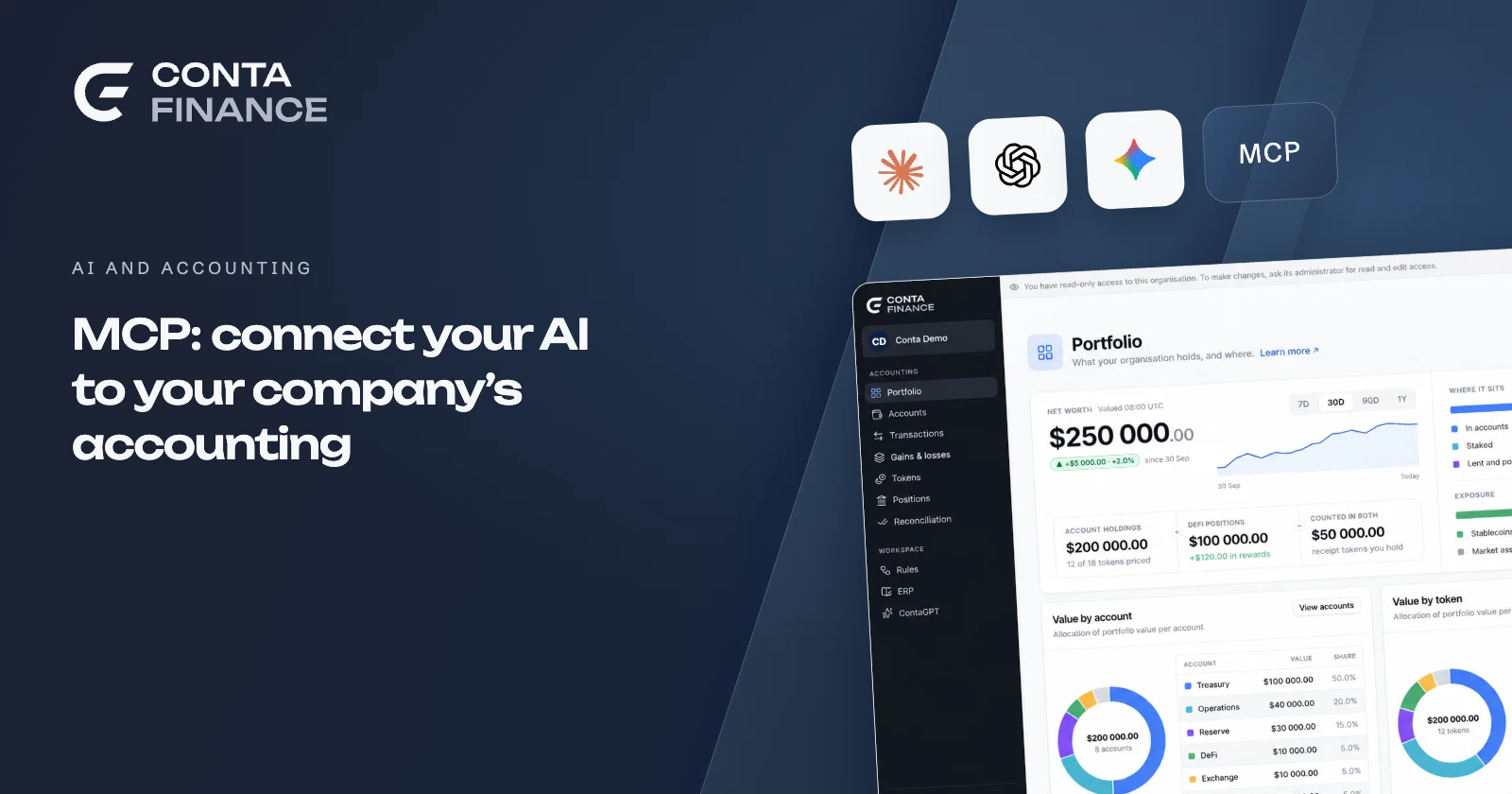 MCP connects AI assistants to company accounting: Conta Demo with Claude, ChatGPT and Gemini.